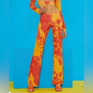 Jaded London Orange Tonal Ripped Magazine Print Mesh Trousers